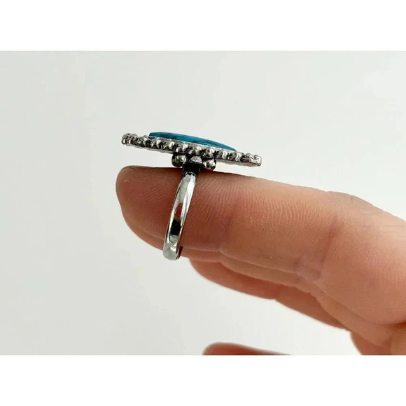 Silver Toned Textured Bead Faux Turquoise Adjustable Southwest Style Ring - sz 6 - Picture 10 of 10